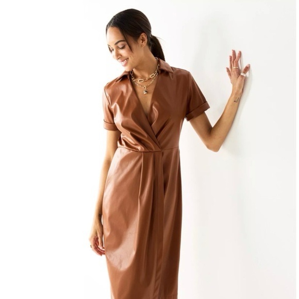 Nine West Vegan Leather Brown Dress
